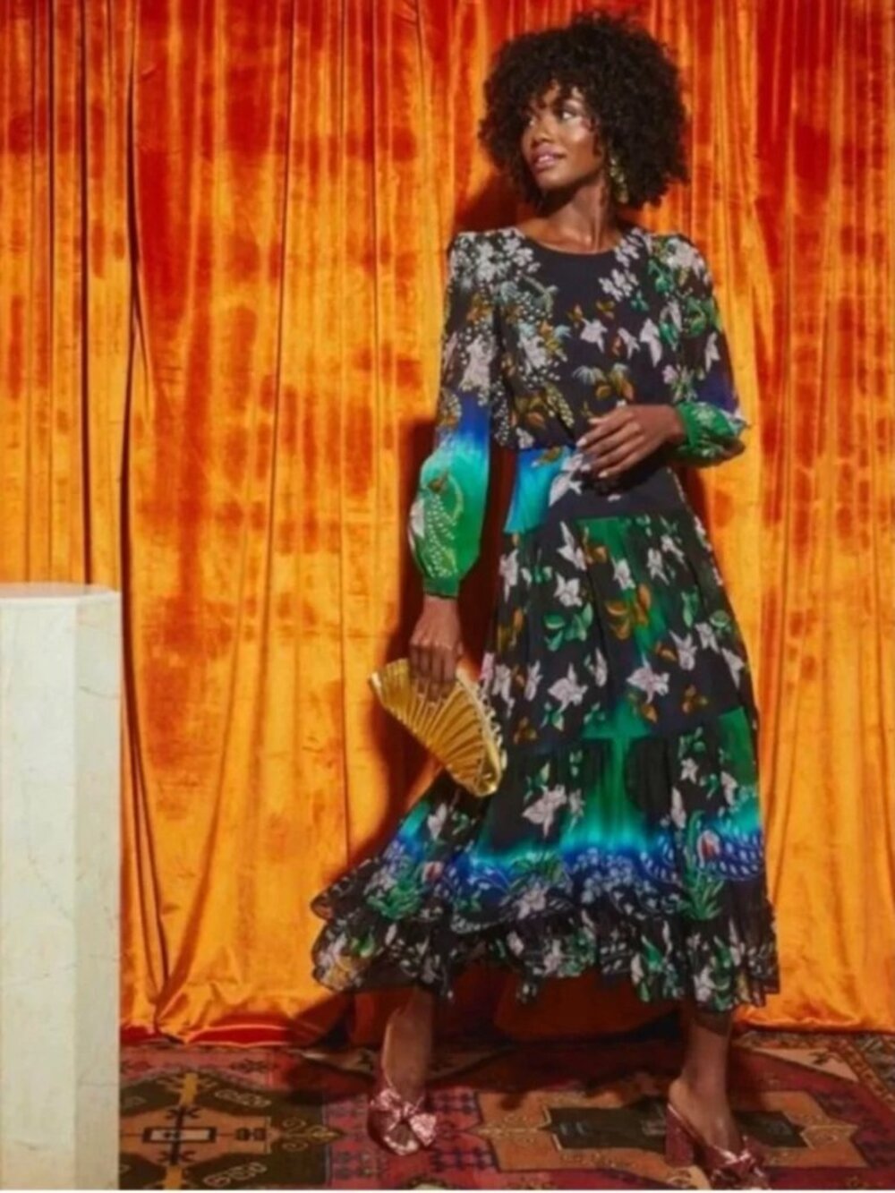 SALONI Multi Floral Long-Sleeve Maxi Dress